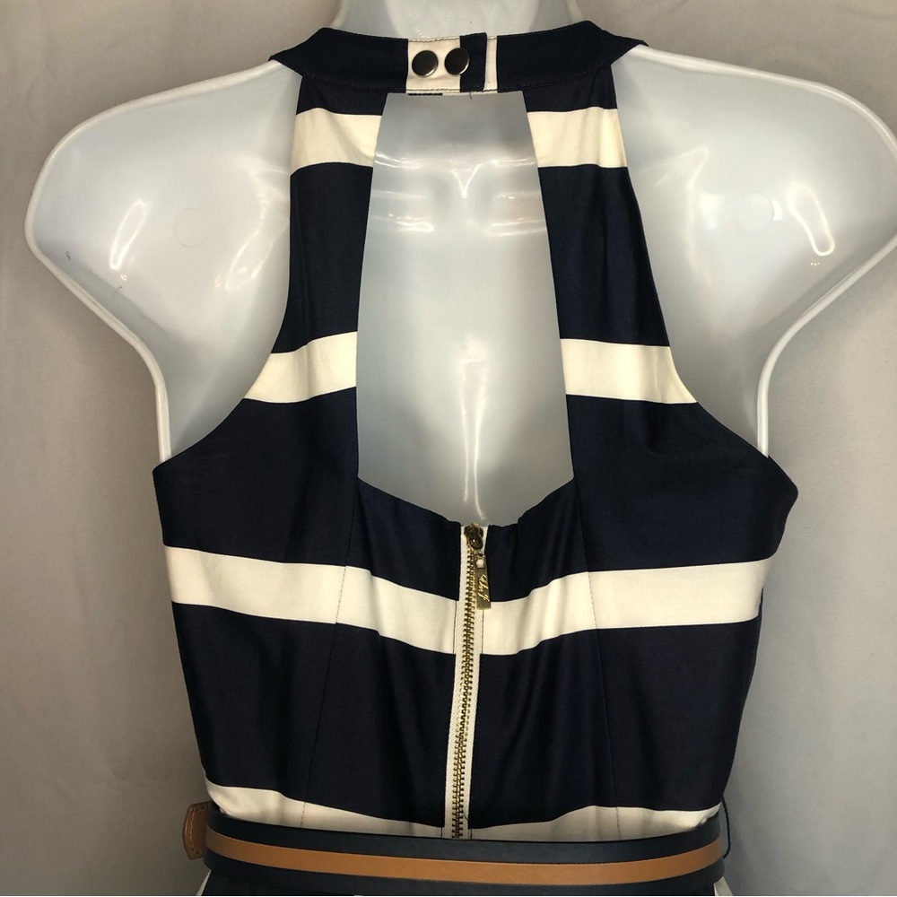 Eliza J Navy Blue And White Striped Fit And Flare Dress - Picture 10 of 15